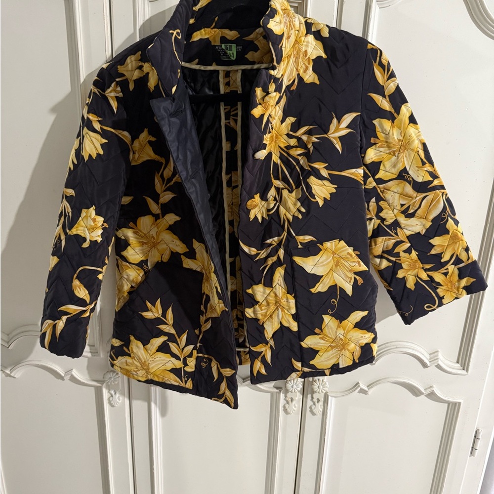 Average Bessi Black Quilted Jack with Yellow Flowers